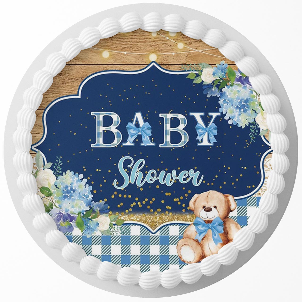 Baby Shower Blue Bear Cute MZR Round – Icing Sheet Birthday - Personalized Edible Cake Topper | Custom Icing Sheet | Birthday Cake Decoration