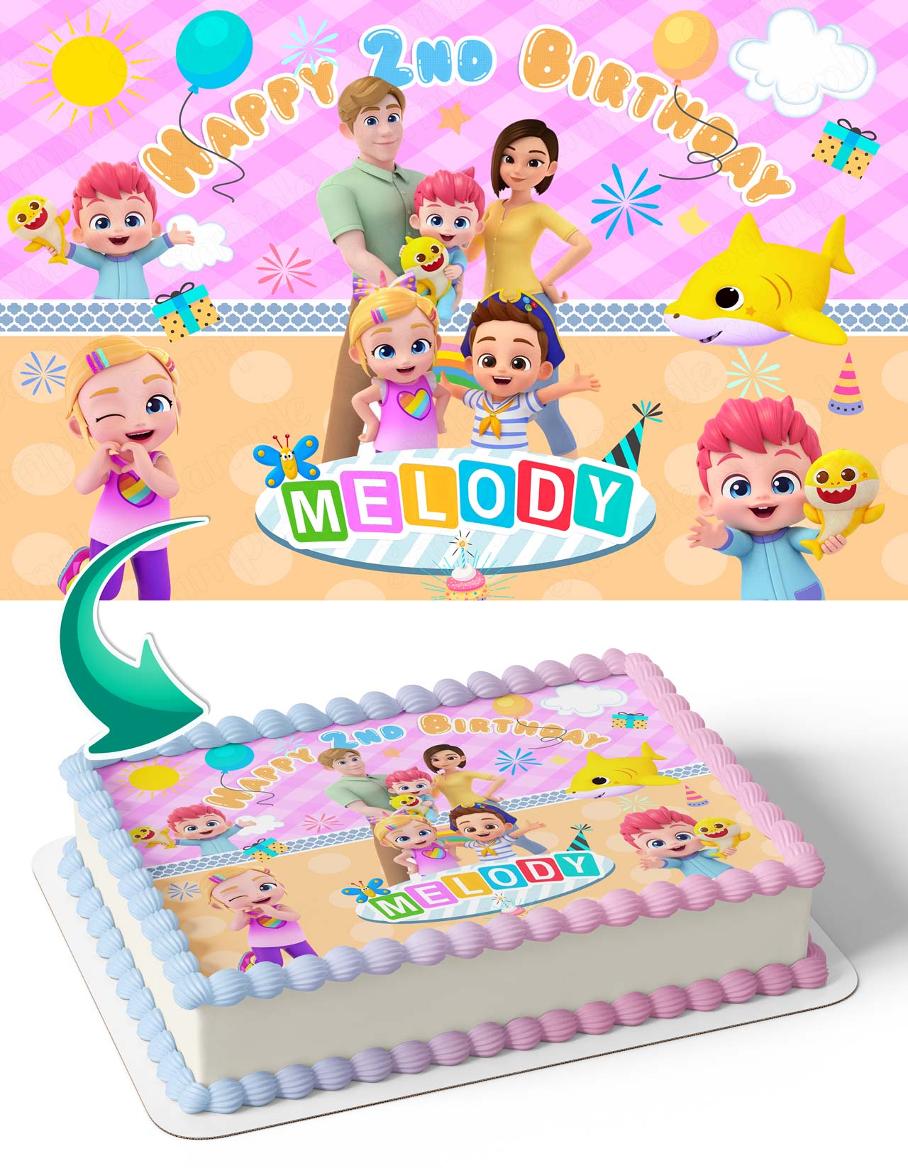Babyfinn Nursery Kids Pinkfong Baby Shark Pink Edible Cake Topper