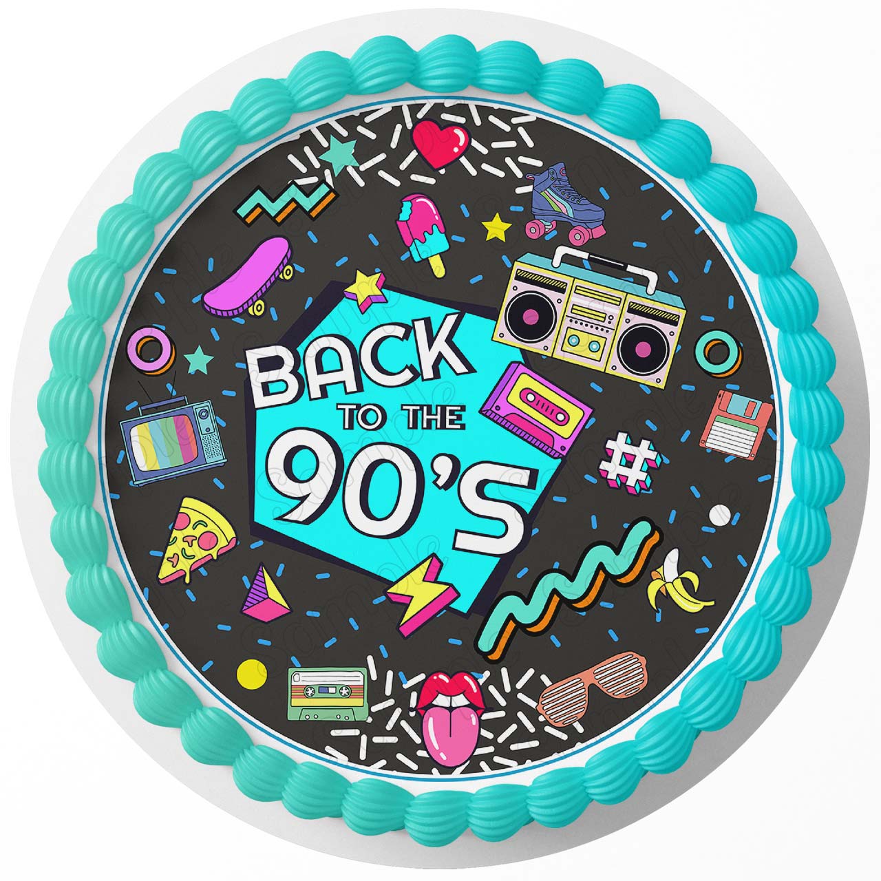 Back To 90s Party Hip Hop Rap Disco Retro Nostalgia Round – Icing - Personalized Edible Cake Topper | Custom Icing Sheet | Birthday Cake Decoration