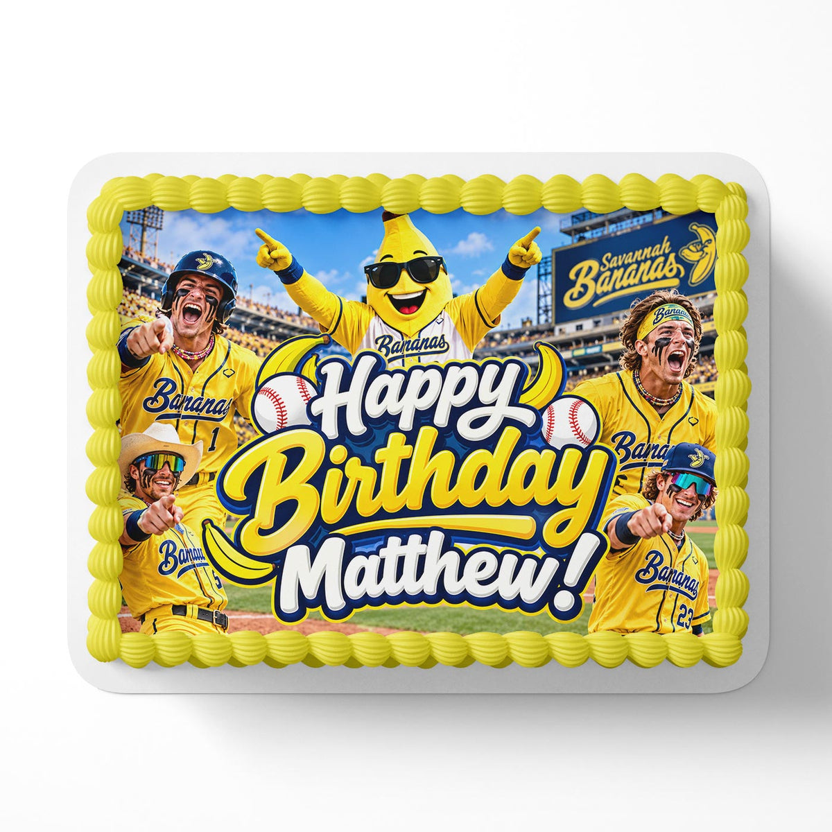 Savannah Bananas Baseball Drip Edible Cake Topper | Birthday Cake Decoration | Photo Cake Image | Custom Edible Cake Topper