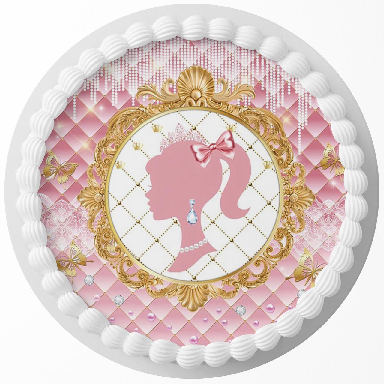 Barbi Pink Princess Round – Icing Sheet Birthday - Personalized Edible Cake Topper | Custom Icing Sheet | Birthday Cake Decoration