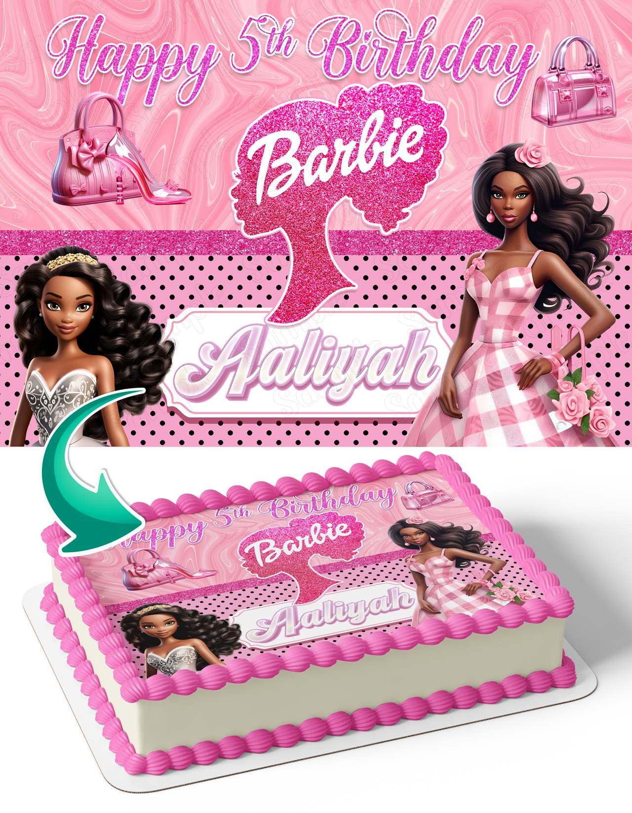 Barbie Barbi Afro American Girl Princess Cute Pink Edible Cake Topper