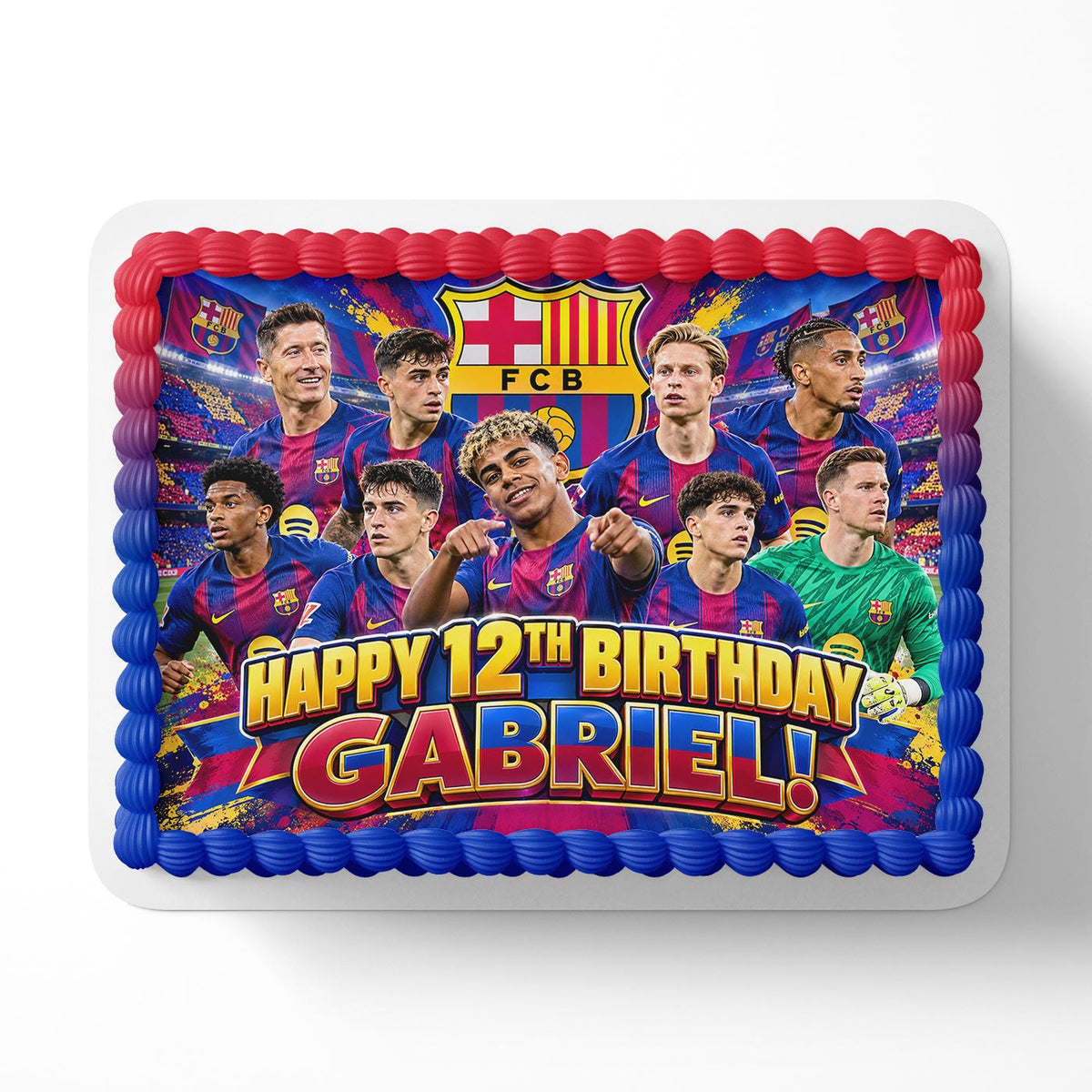 Barcelona 2026 Team Lamine Rafina Edible Cake Topper | Birthday Cake Decoration | Photo Cake Image | Custom Edible Cake Topper