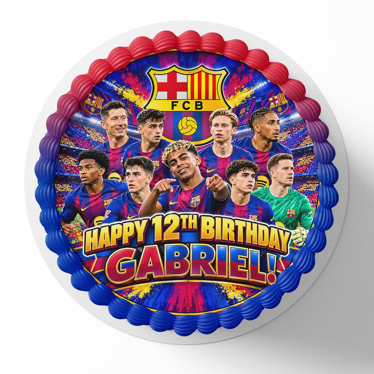 Barcelona 2026 Team Lamine Rafina Edible Cake Topper | Birthday Cake Decoration | Photo Cake Image | Custom Edible Cake Topper