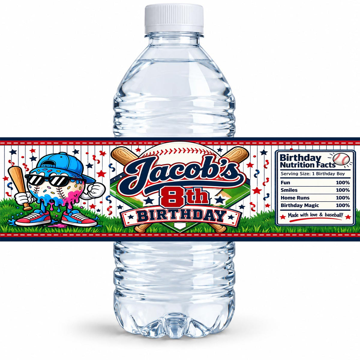 Custom Baseball Drip Water Bottle Label Sticker Birthday Decor Self Stick Wrapper