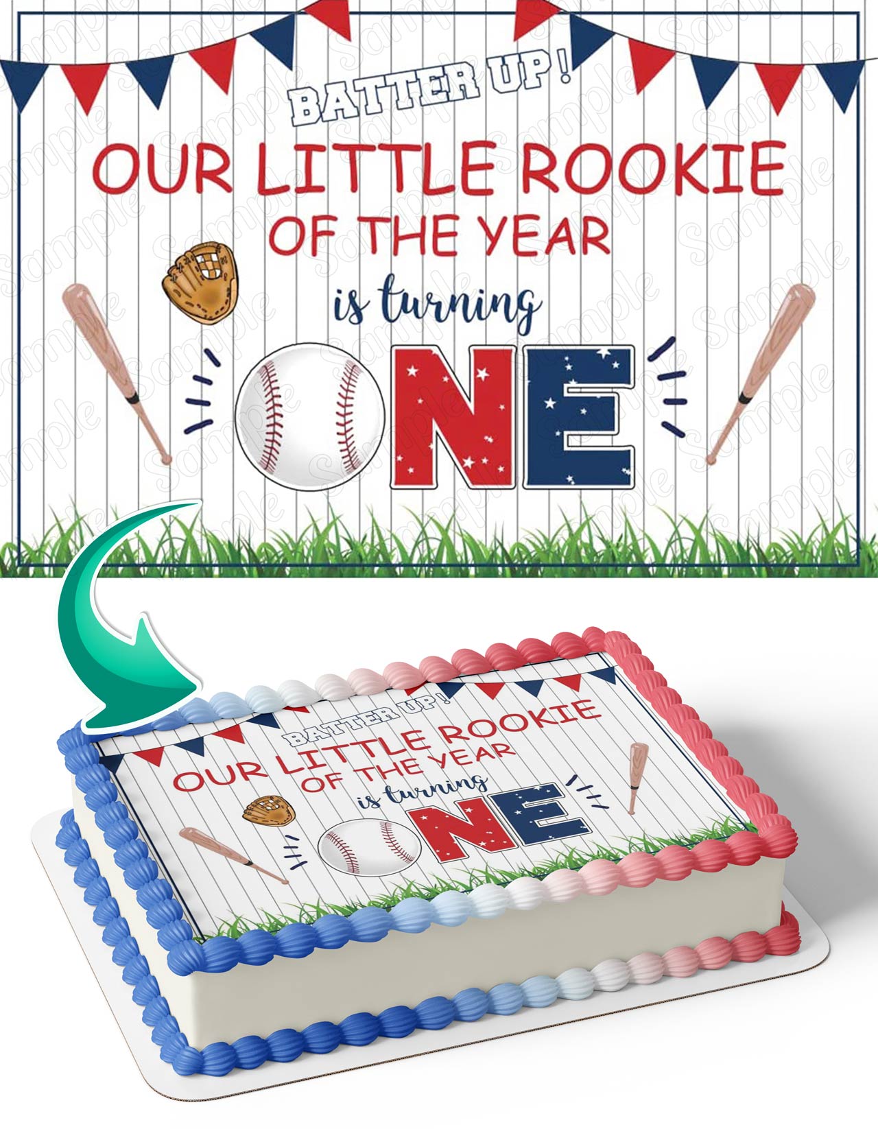 Baseball Batter Up Our Little Rookie Of The Year Is Turning One Grass Edible Cake Topper