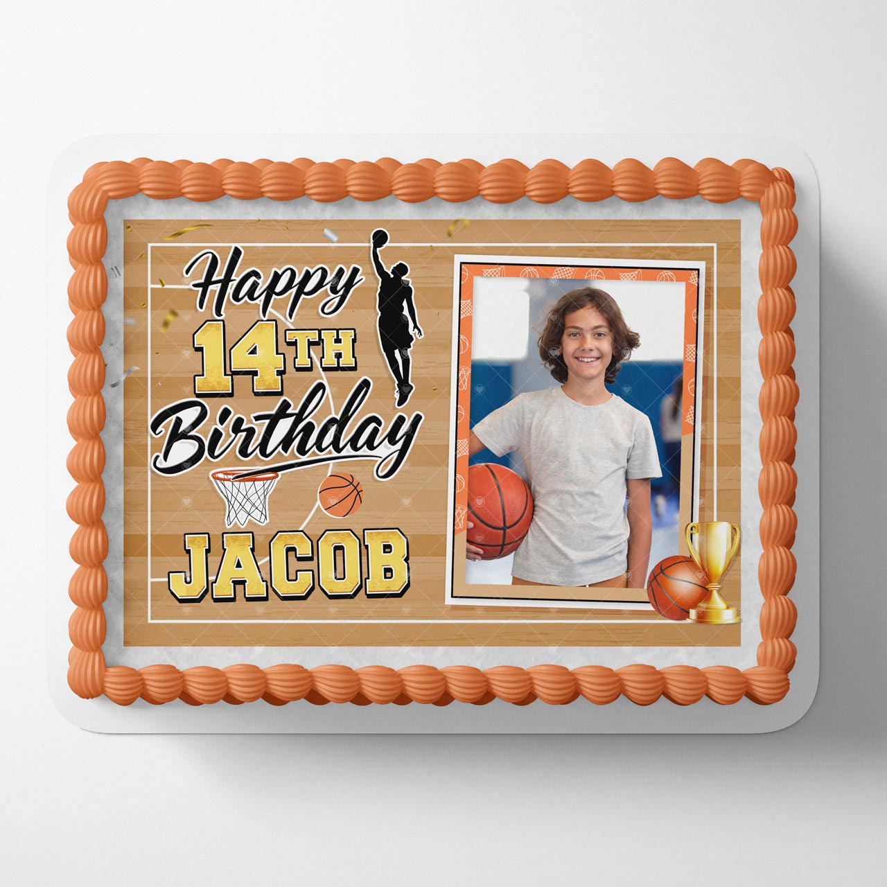 Basketball Sport School Photo Frame – Birthday Image - Personalized Edible Cake Topper | Custom Icing Sheet | Birthday Cake Decoration