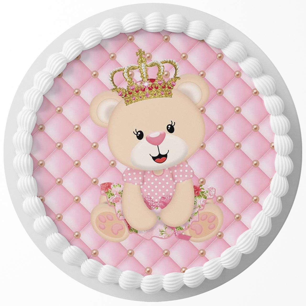 Bear Cute Pink Girl Floral Baby Shower BMX Round – Icing Sheet Bi - Personalized Edible Cake Topper | Custom Icing Sheet | Birthday Cake Decoration