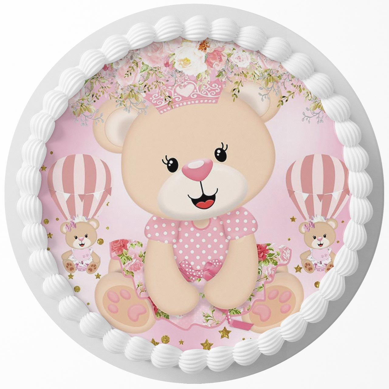 Bear Cute Pink Girl Round – Icing Sheet Birthday - Personalized Edible Cake Topper | Custom Icing Sheet | Birthday Cake Decoration