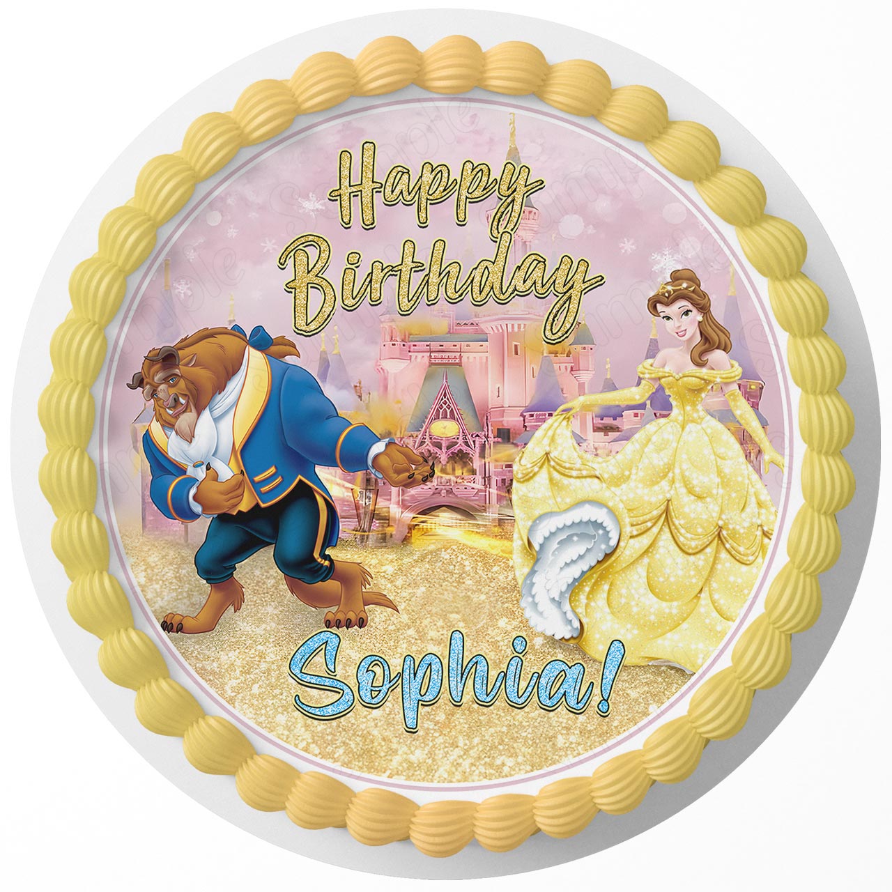 Beauty and the Beast Round – Icing Sheet Birthday - Personalized Edible Cake Topper | Custom Icing Sheet | Birthday Cake Decoration