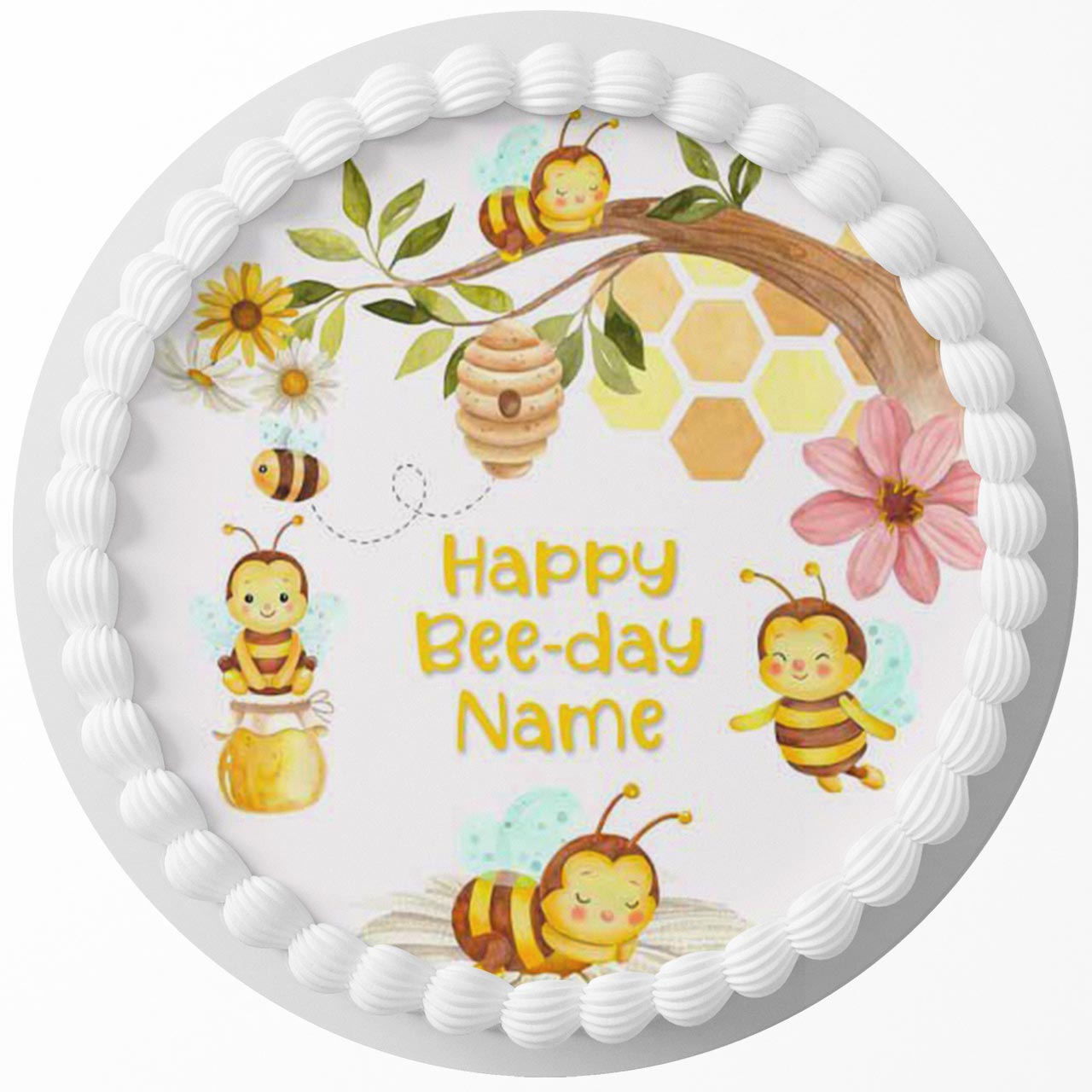Bee Themed Round – Icing Sheet Birthday - Personalized Edible Cake Topper | Custom Icing Sheet | Birthday Cake Decoration | Photo Cake Image