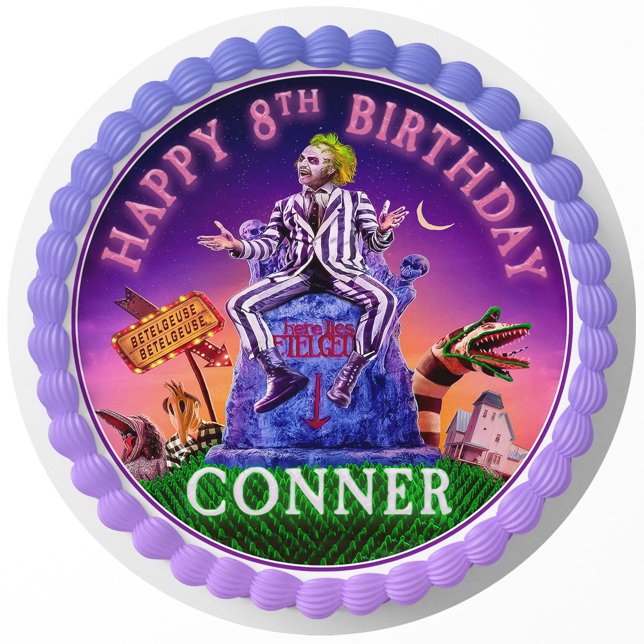 Beetlejuice Movie Themed Round – Icing Sheet Birthday - Personalized Edible Cake Topper | Custom Icing Sheet | Birthday Cake Decoration