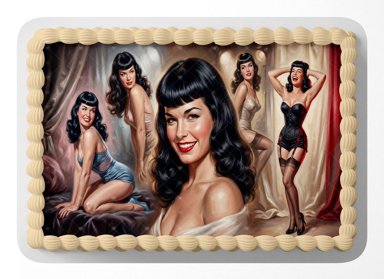 Bettie Page Artwork Collage edible cake topper