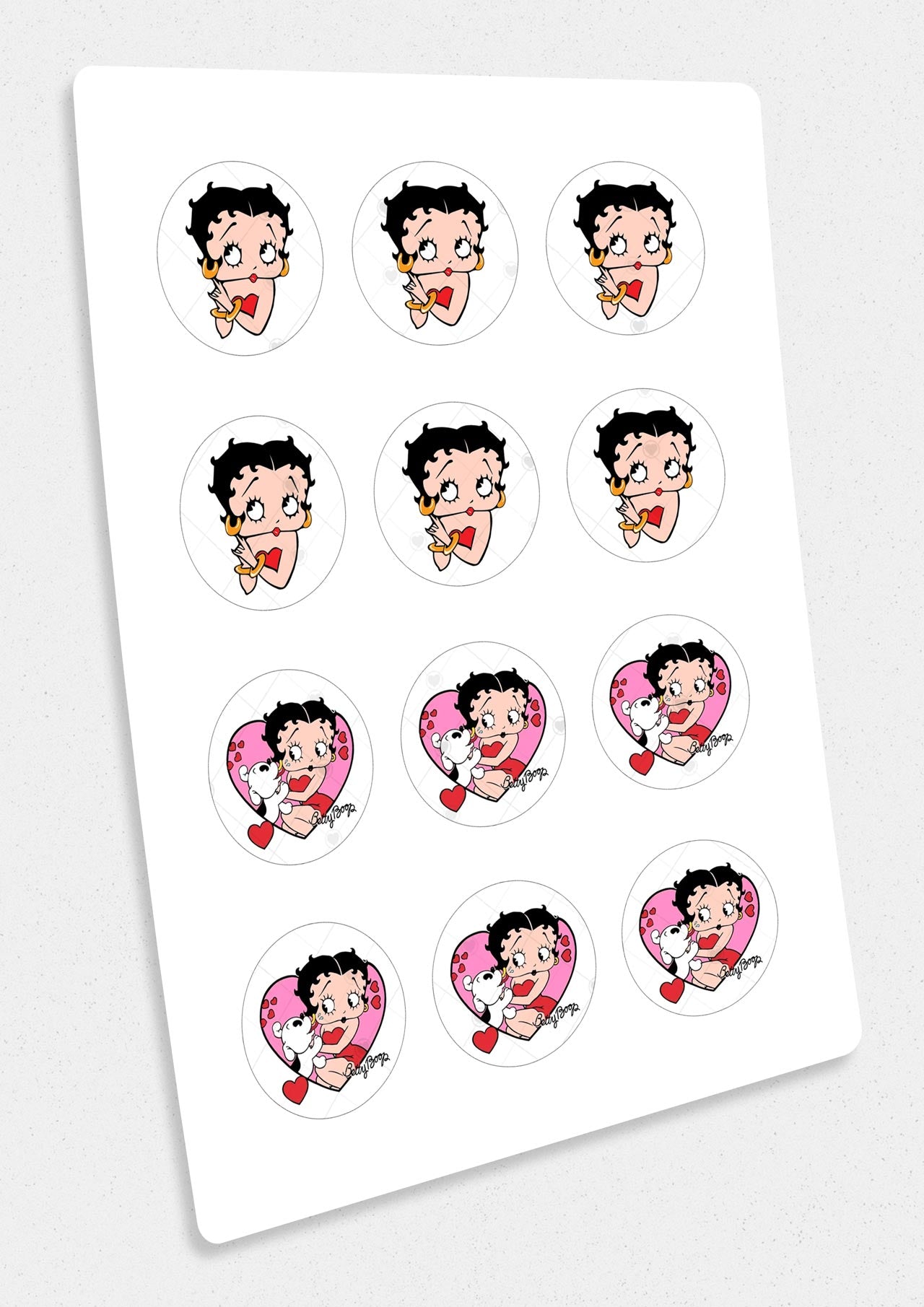 Betty Boop Dog Heart Edible Cupcake Toppers – Round Icing Sheet B - Edible Cake Topper | Icing Sheet | Birthday Cake Decoration