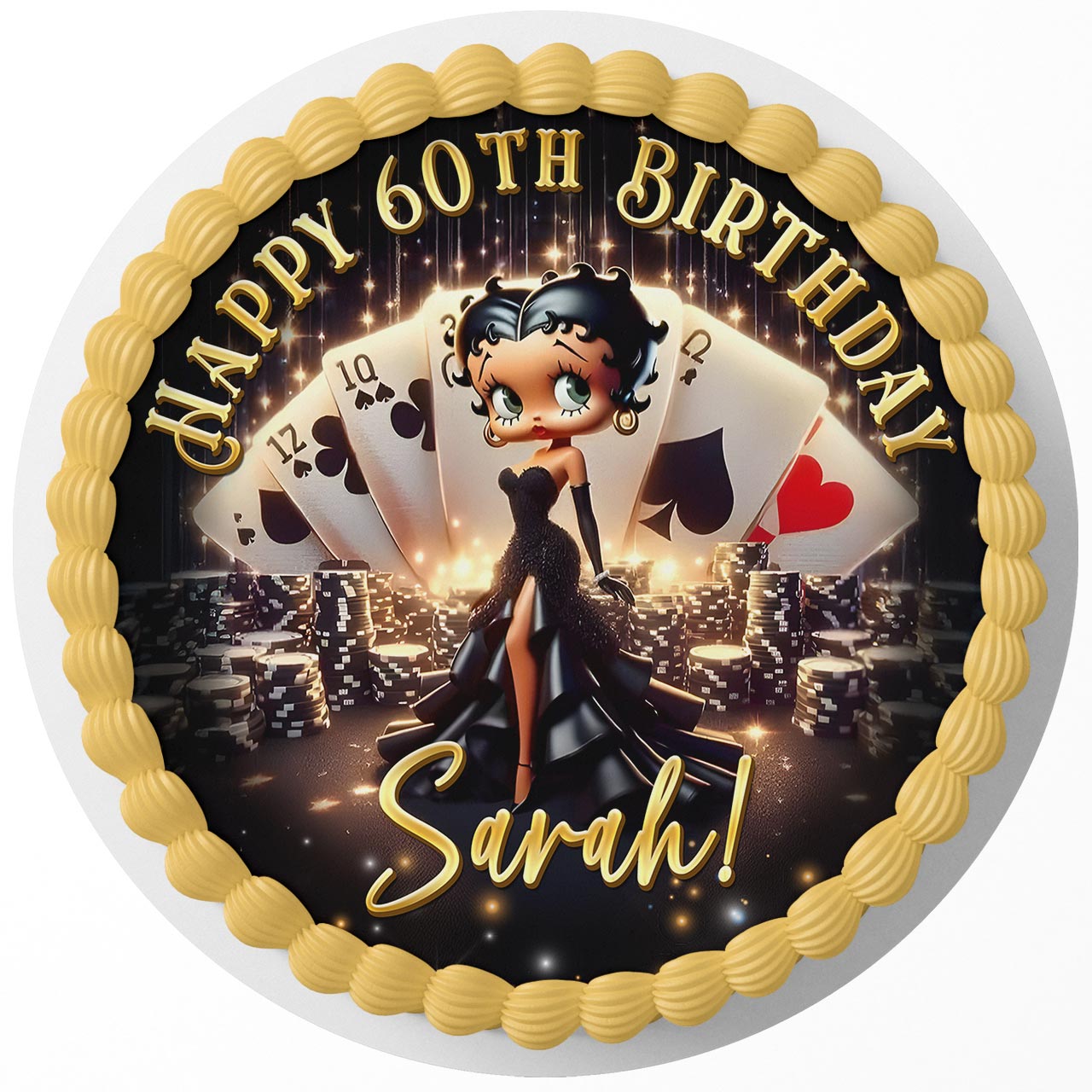 Betty Boop Gold Poker Casino Round – Icing Sheet Birthday - Personalized Edible Cake Topper | Custom Icing Sheet | Birthday Cake Decoration