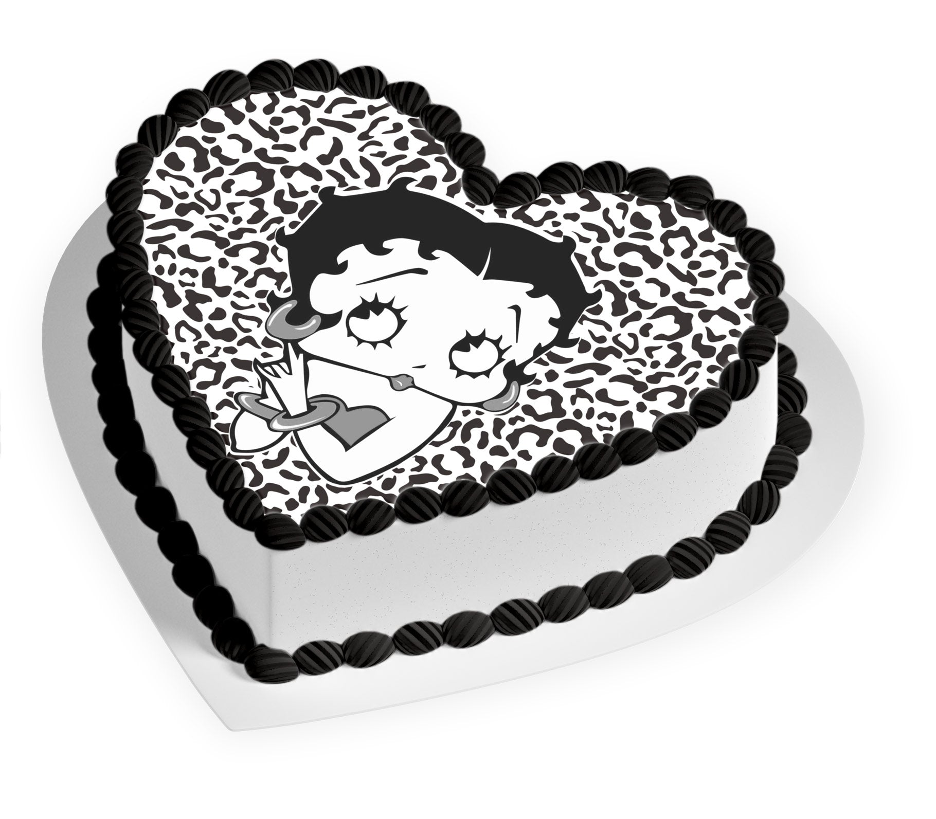 Betty Boop Classic Black White Heart Shape - Personalized Edible Cake Topper | Custom Icing Sheet | Birthday Cake Decoration (Copy)