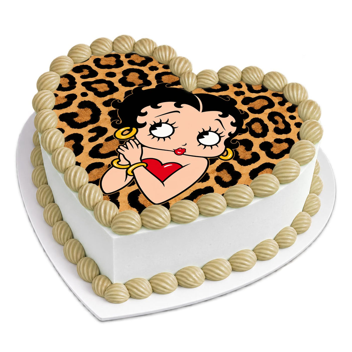 Betty Boop Leopard Print Heart Birthday Cake Topper – Happy Birthday Edible Cake Image – Personalized Icing Sheet for Cakes