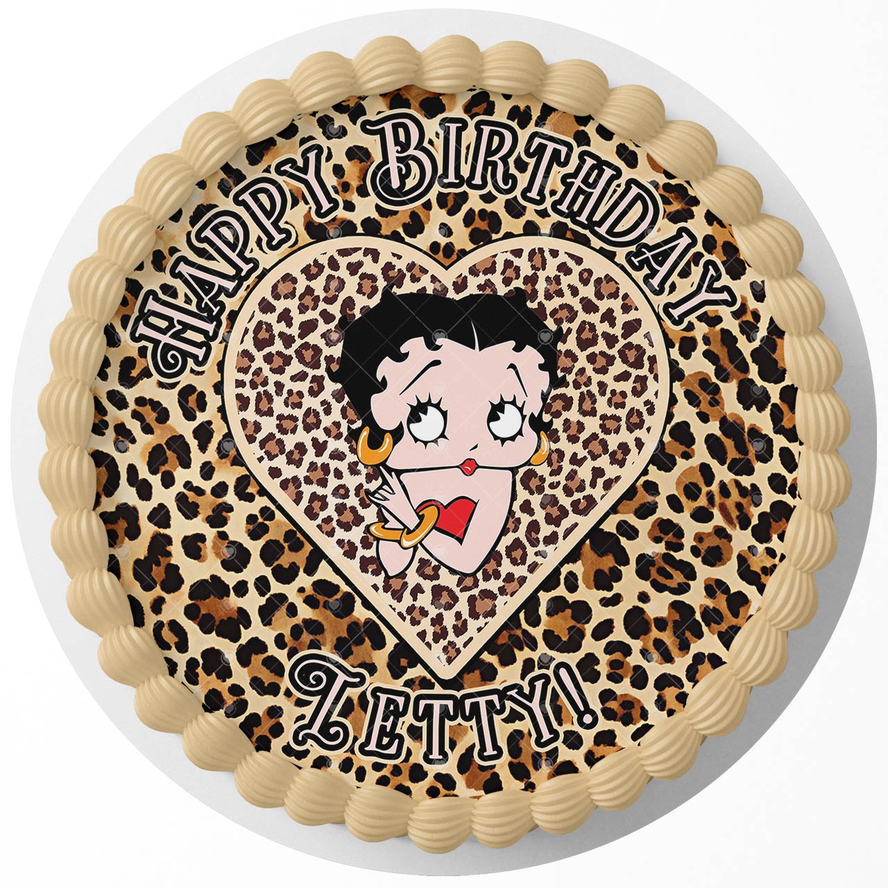Betty Heart Leopa Round – Icing Sheet Birthday - Personalized Edible Cake Topper | Custom Icing Sheet | Birthday Cake Decoration | Photo Cake Image