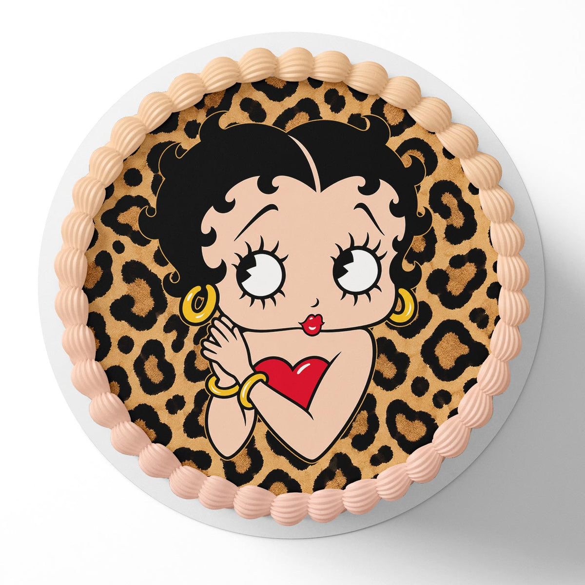 Betty Boop Leopard Print Heart Birthday Cake Topper – Happy Birthday Edible Cake Image – Personalized Icing Sheet for Cakes