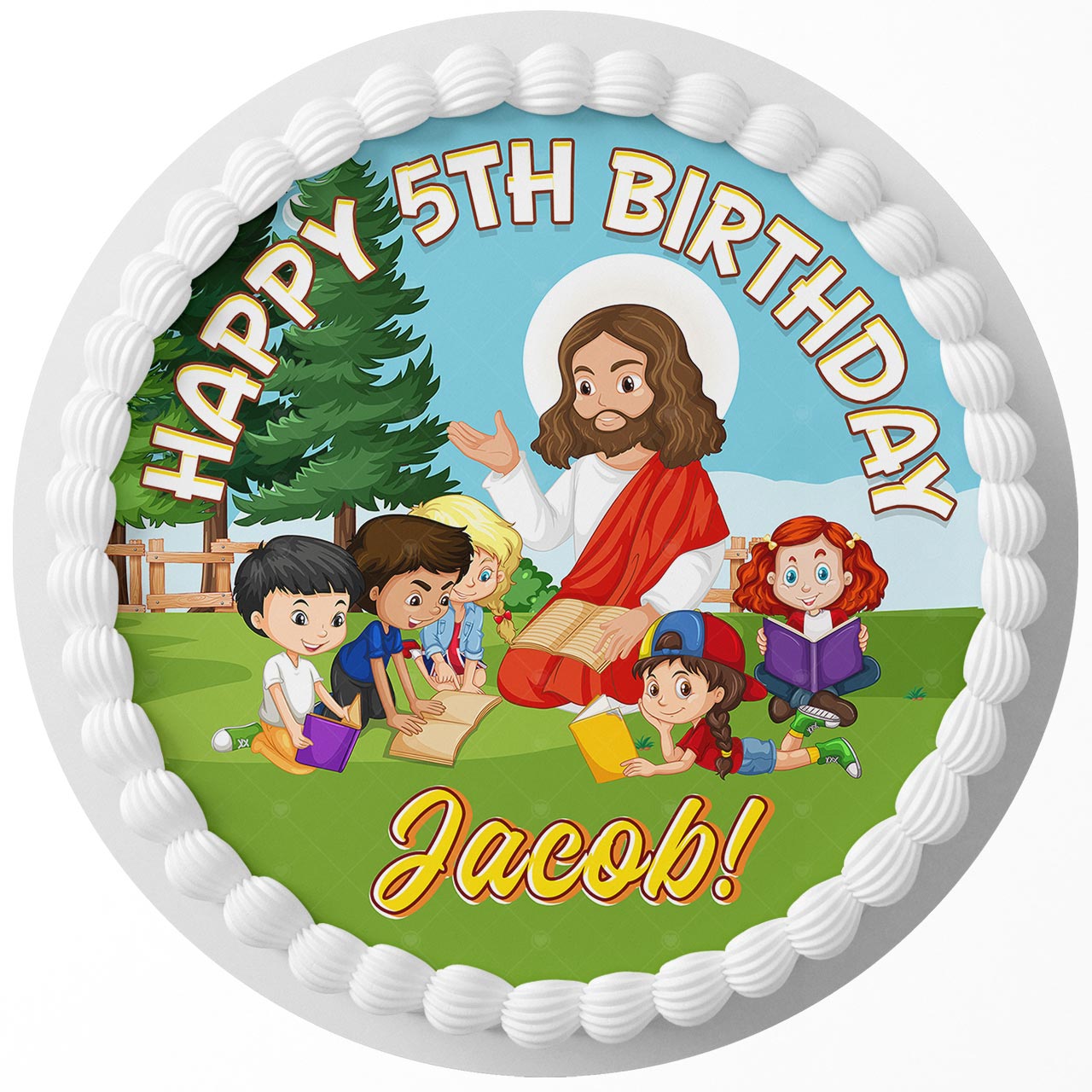Bible Jesus of Nazareth Teaching Children Round – Icing Sheet Bir - Personalized Edible Cake Topper | Custom Icing Sheet | Birthday Cake Decoration