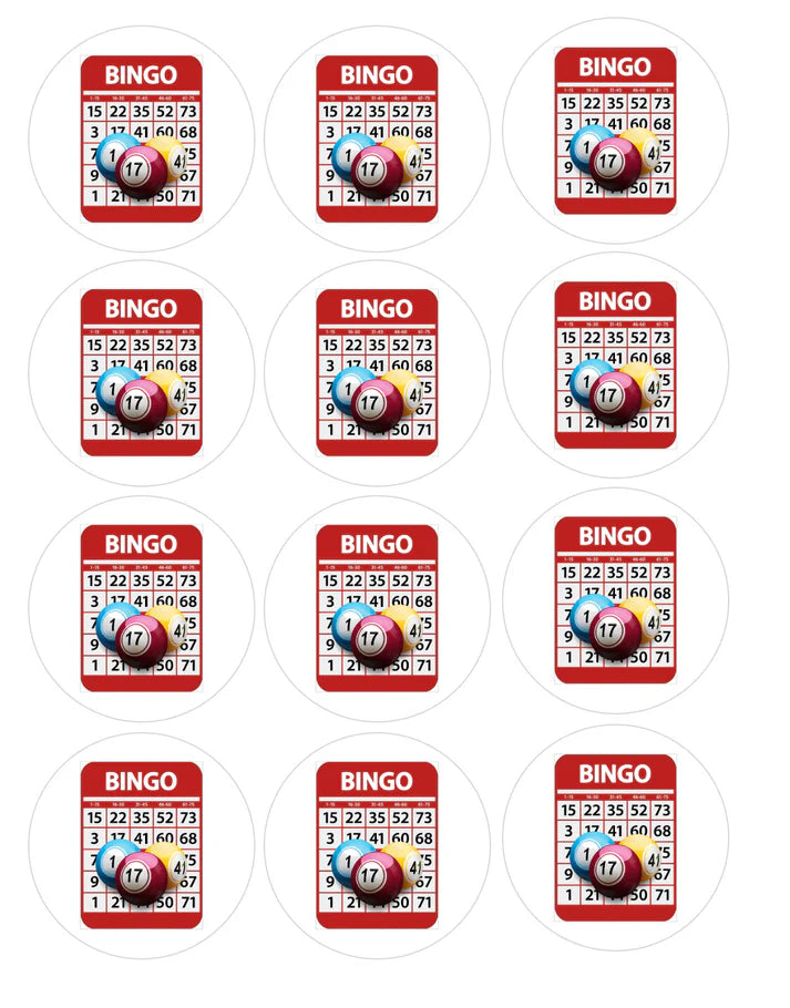Bingo Night Card Edible Cupcake Toppers Icing Sheet or Wafer Paper