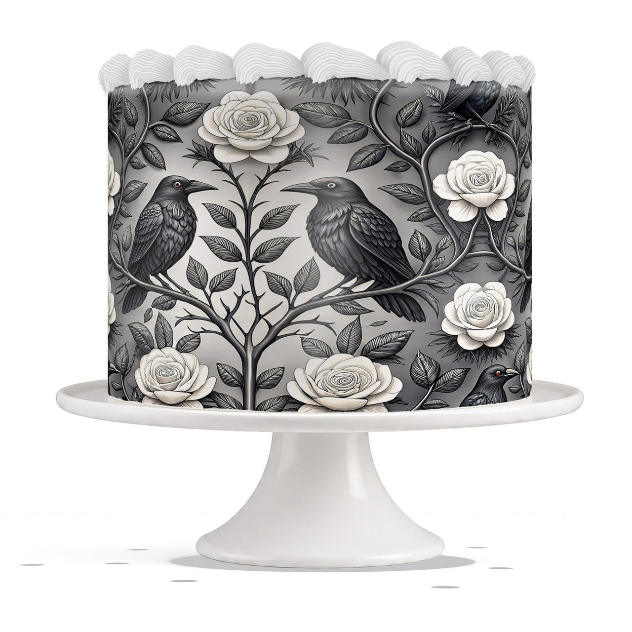 Black Gothic Ravens and Roses edible cake wrap strip icing sheet