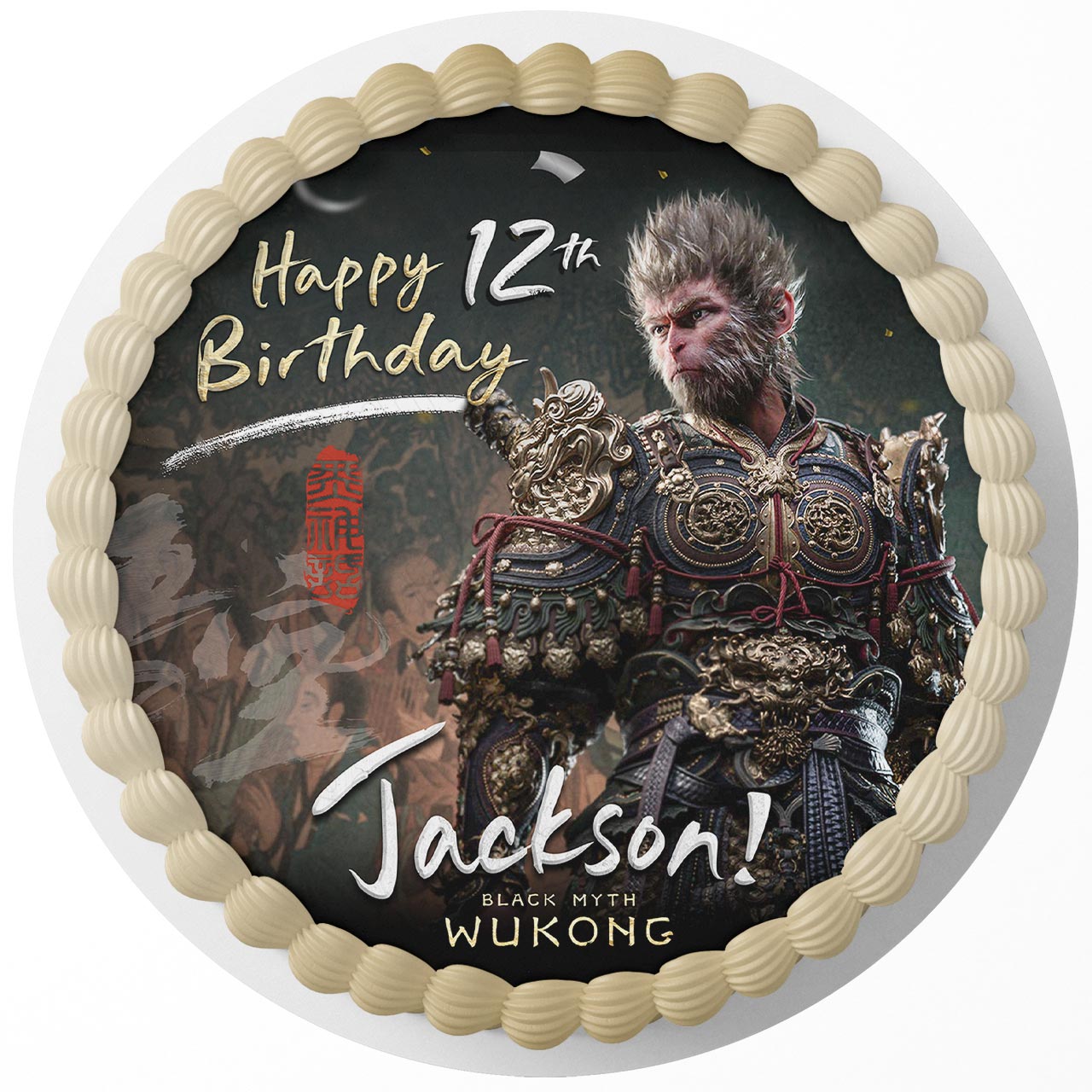 Black Myth Wukong Round – Icing Sheet Birthday - Personalized Edible Cake Topper | Custom Icing Sheet | Birthday Cake Decoration | Photo Cake Image
