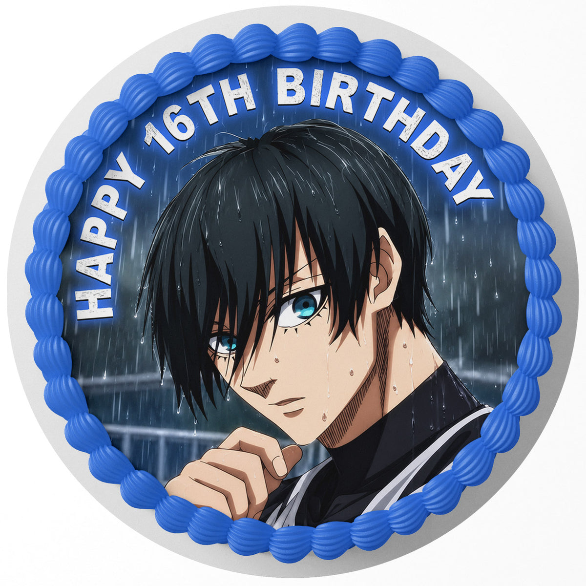 Blue Lock Rin Itoshi Edible Cake Topper Round Personalized Edible Cake Topper | Custom Icing Sheet | Birthday Cake Decoration
