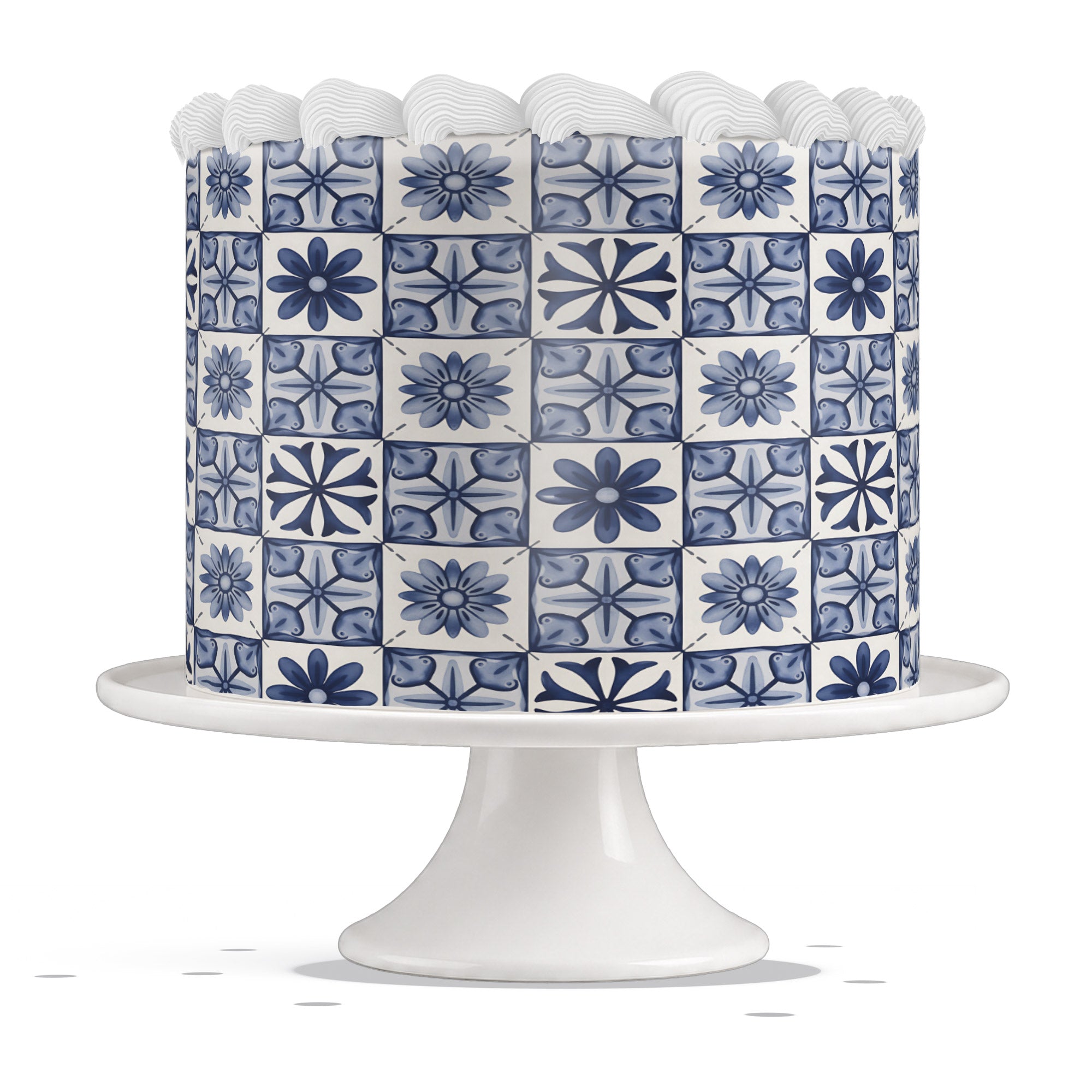 Blue And White Portuguese Tile Edible Cake Wrap Strip – Icing She - Edible Cake Topper | Icing Sheet | Birthday Cake Decoration