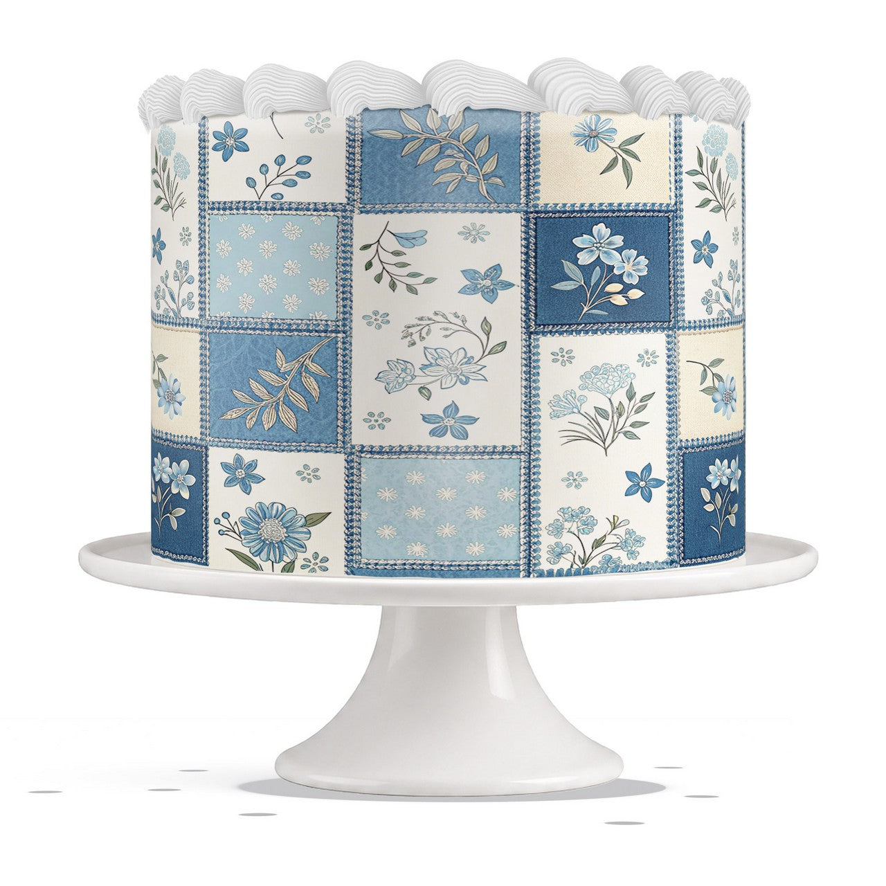 Blue Floral Patchwork edible cake wrap strip icing sheet