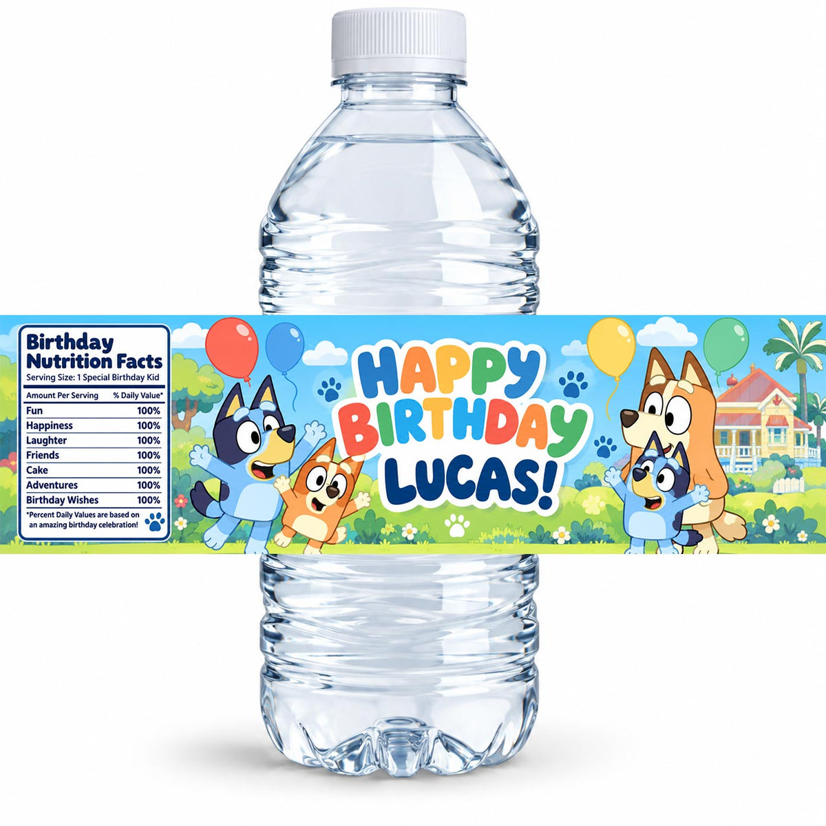 Custom Bluey Bingo Water Bottle Label Sticker Birthday Decor Self Stick Wrapper