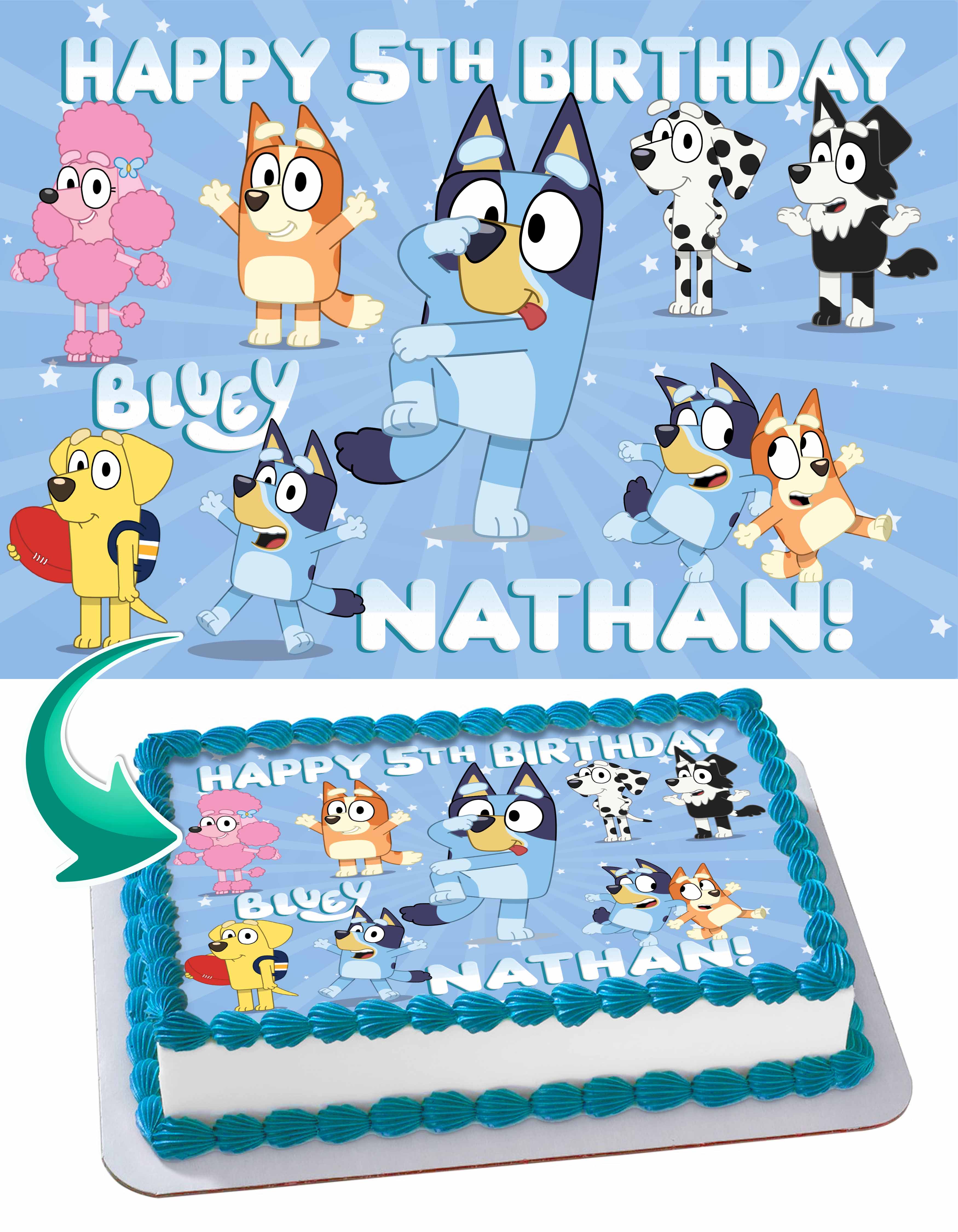 Bluey and Bingo Blue Fun Family Edible Cake Topper
