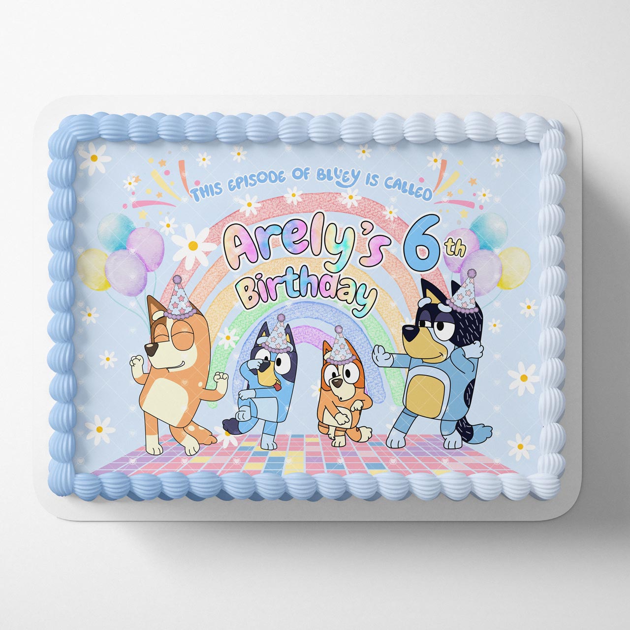 Blue Puppies Rainbow Balloons Edible Cake Topper
