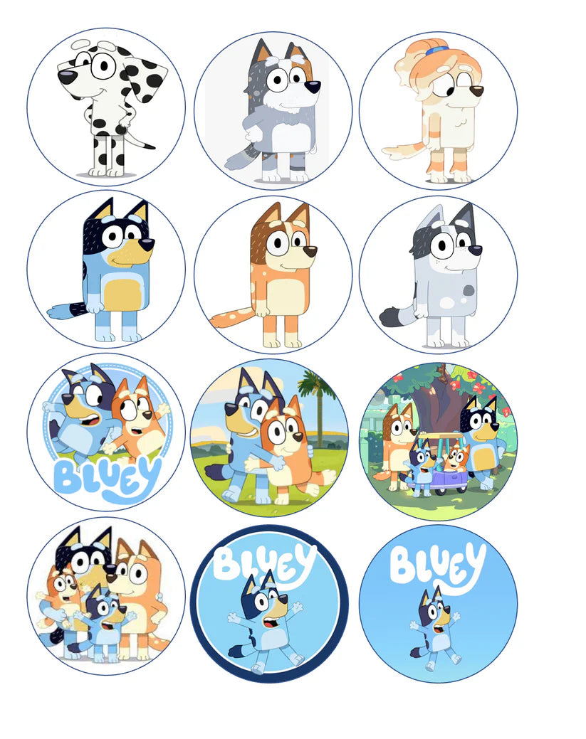 Bluey and Friends Edible Cupcake Toppers Icing Sheet or Wafer Paper
