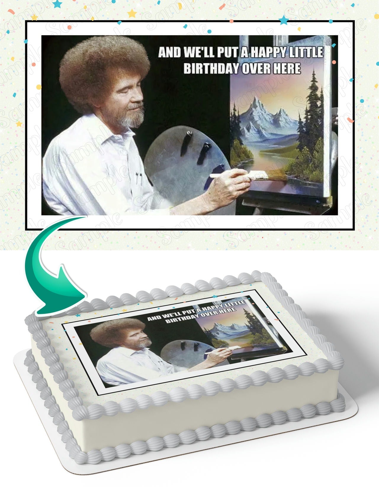 Bob Ross Meme Edible Cake Topper
