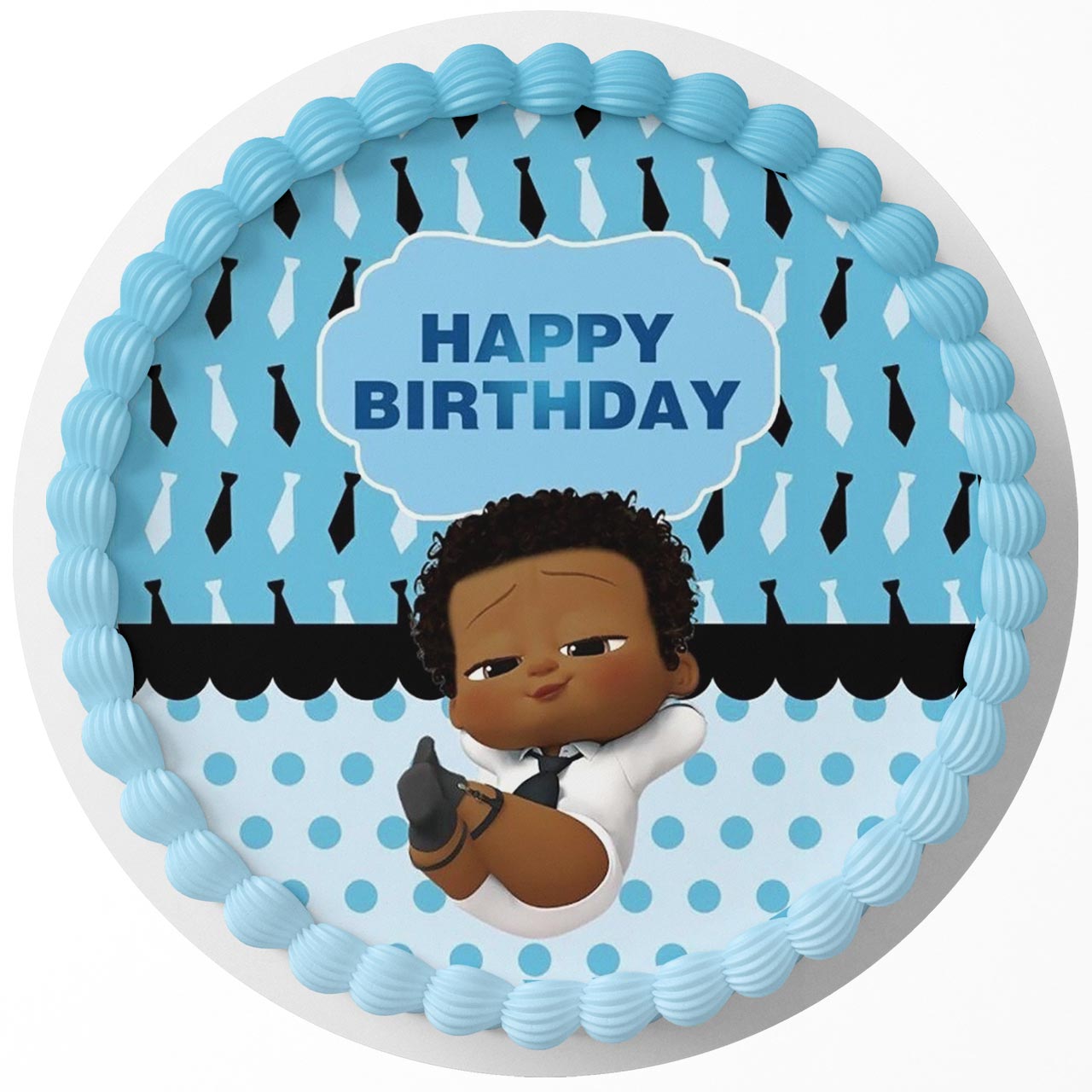 Kids Baby Afro Black Blue Round – Icing Sheet Birthday - Personalized Edible Cake Topper | Custom Icing Sheet | Birthday Cake Decoration
