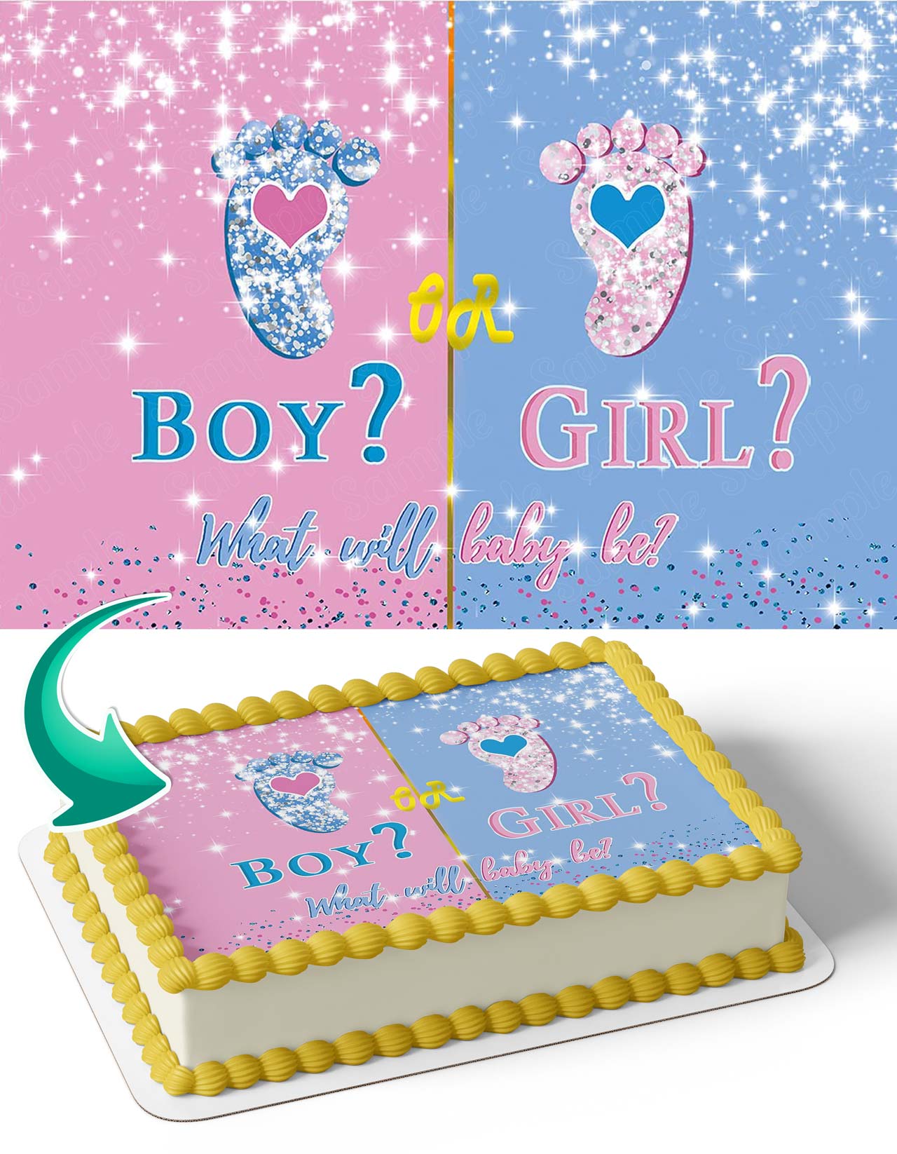 Boy or Girl Gender Reveal Idea Edible Cake Topper