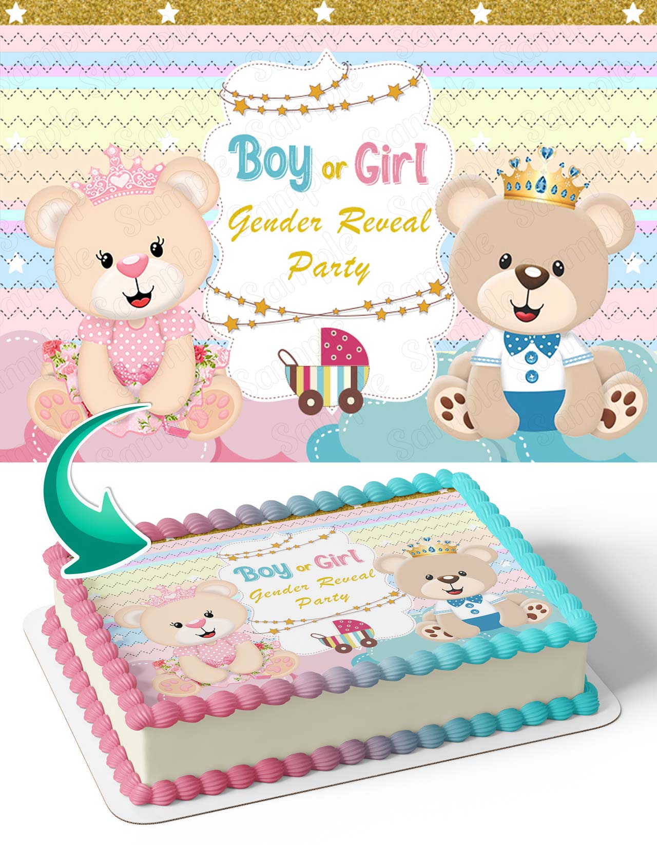 Boy or Girl Gender Reveal Party BGR Edible Cake Topper