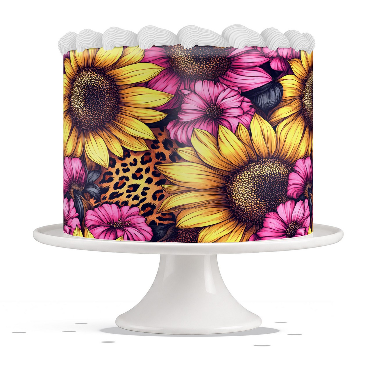 Bright Sunflowers and Leopard edible cake wrap strip icing sheet