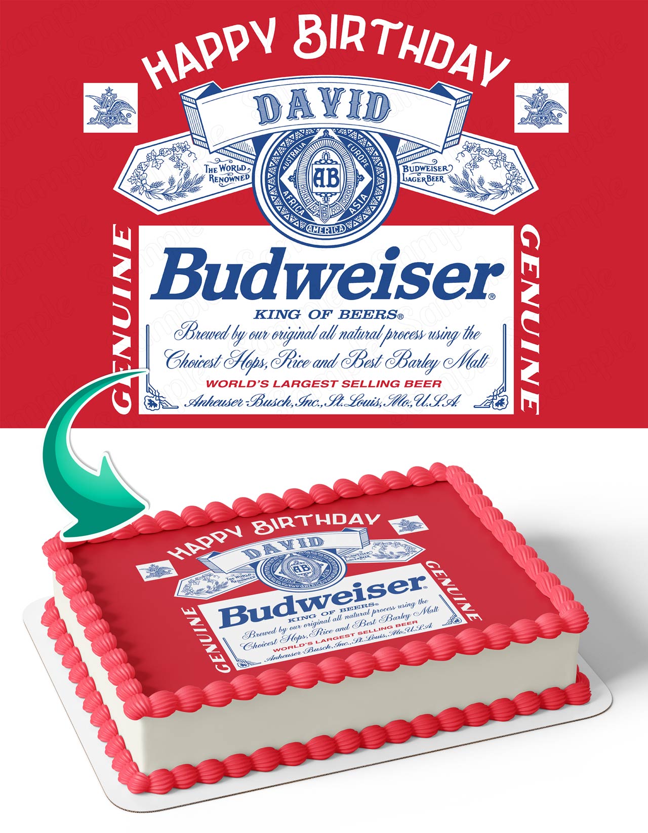 Budweiser Beer Fans Red Edible Cake Topper