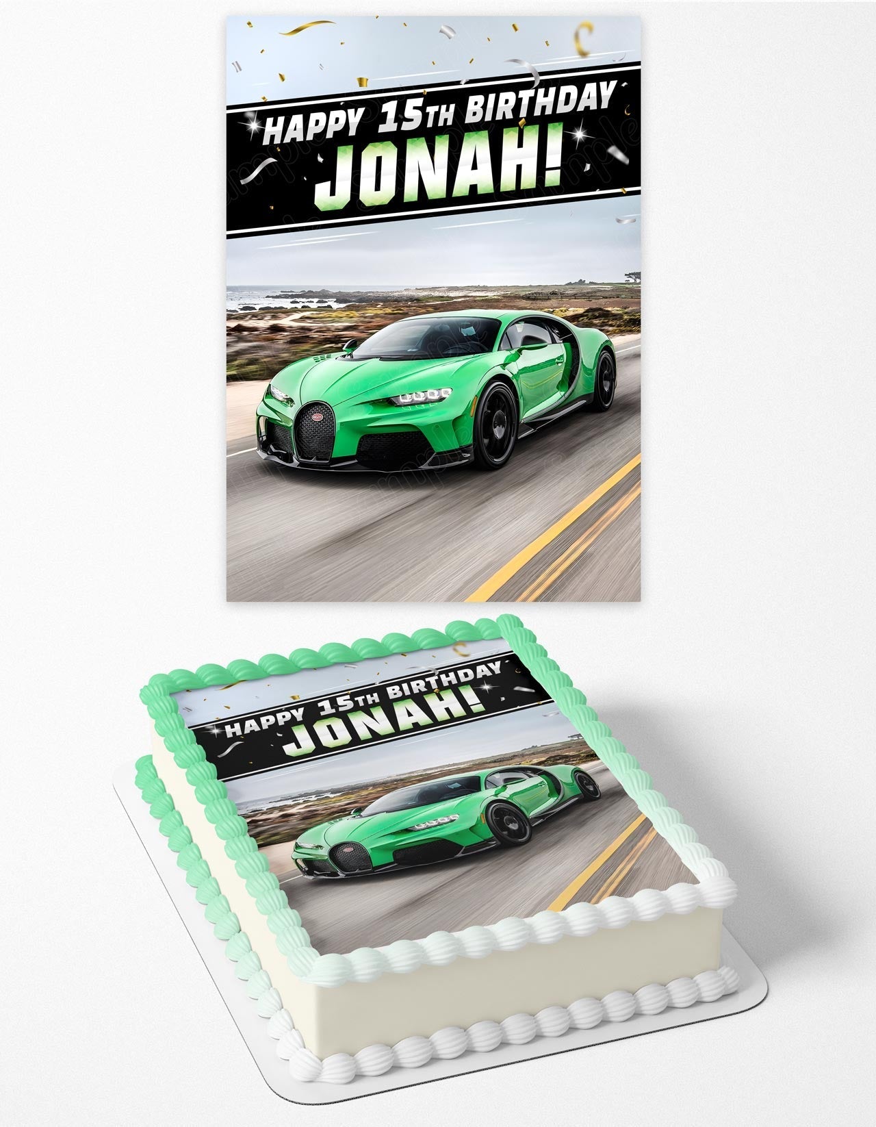 Bugatti Chiron Super Sport Green Edible Cake Topper