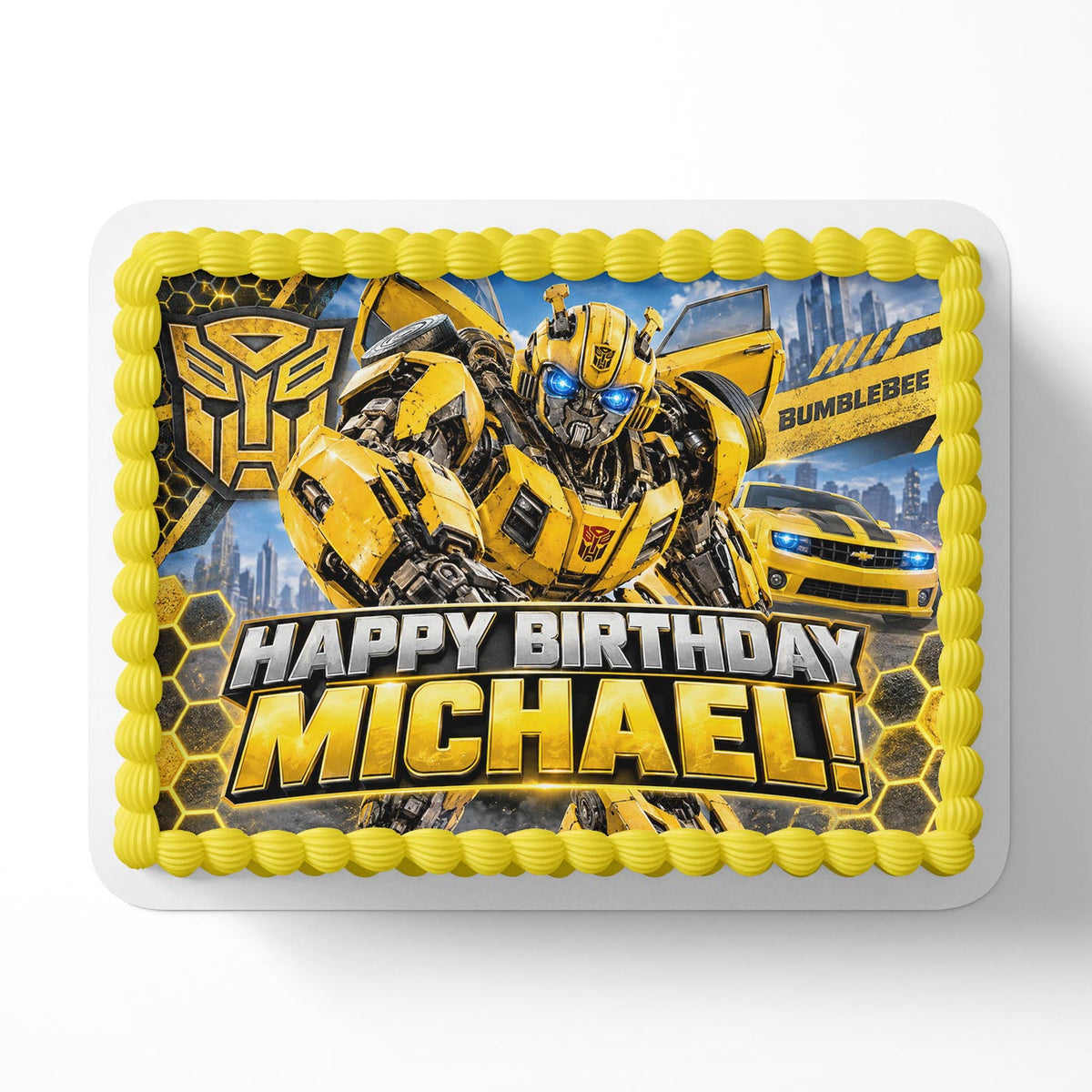 Bumblebee Transformer Edible Cake Topper | Birthday Cake Decoration | Photo Cake Image | Custom Edible Cake Topper