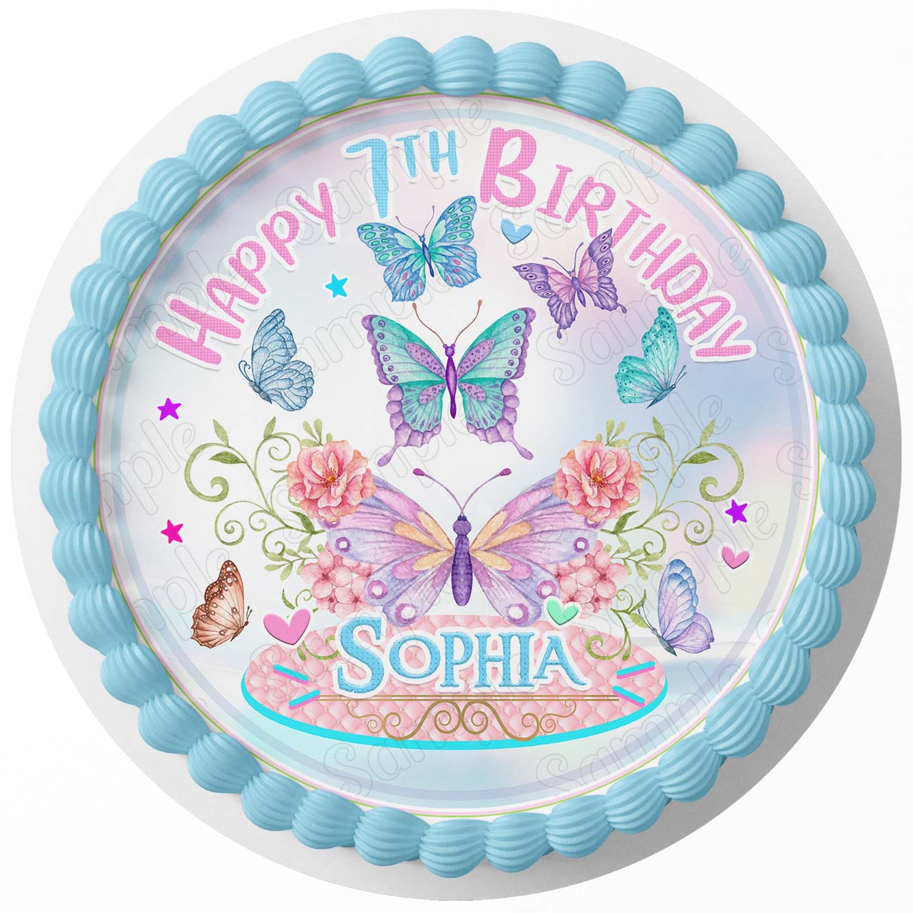 Butterfly Cute Girls Kids Round – Icing Sheet Birthday - Personalized Edible Cake Topper | Custom Icing Sheet | Birthday Cake Decoration