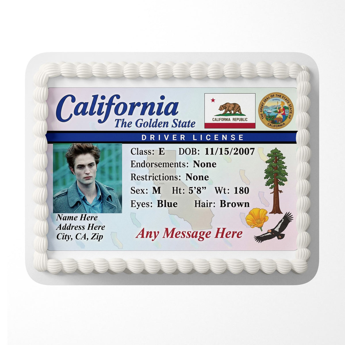 California Driver License Edible Cake Topper – Custom Photo Birthday Icing Sheet