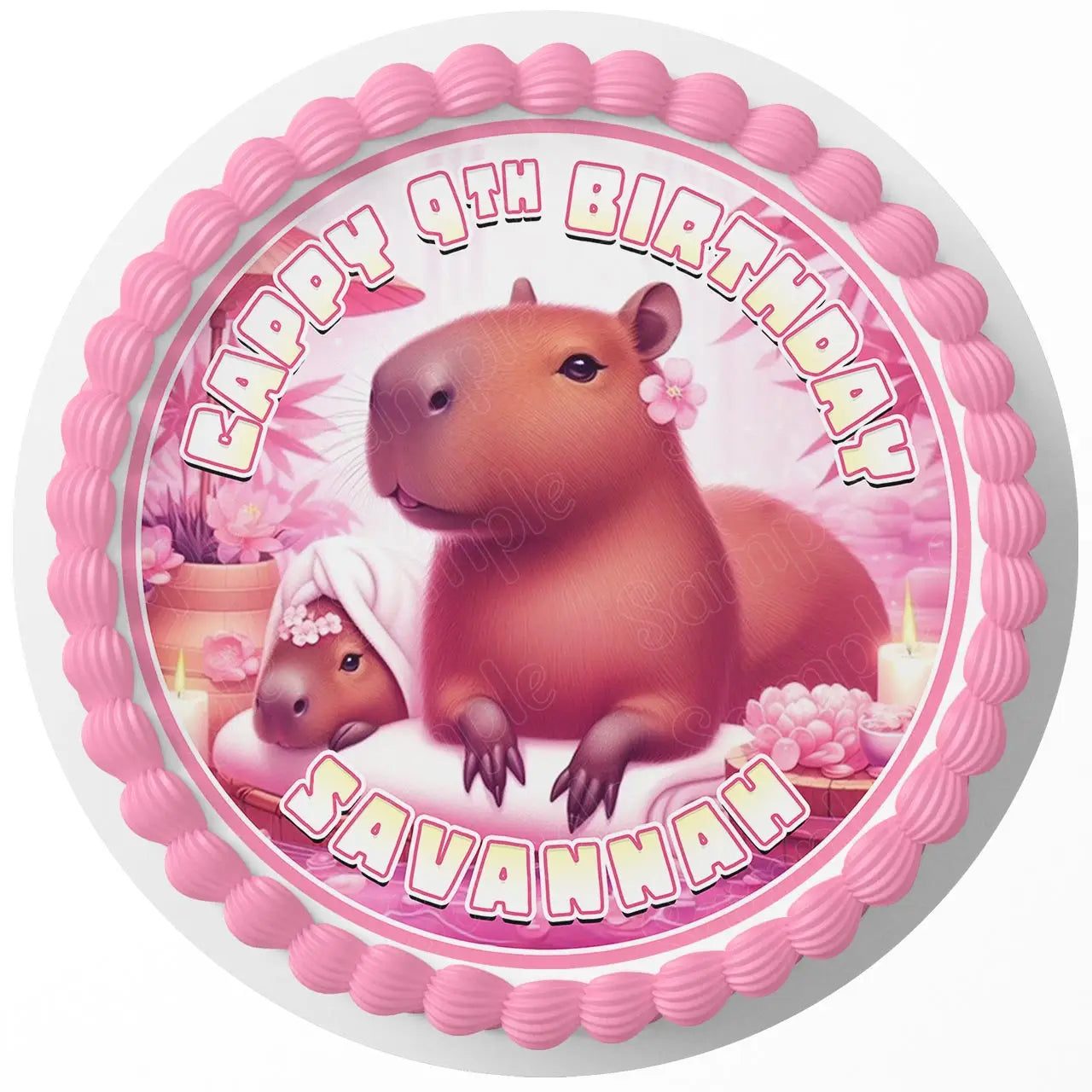 Cappy Birthday Capybara Spa Round – Icing Sheet Birthday - Personalized Edible Cake Topper | Custom Icing Sheet | Birthday Cake Decoration