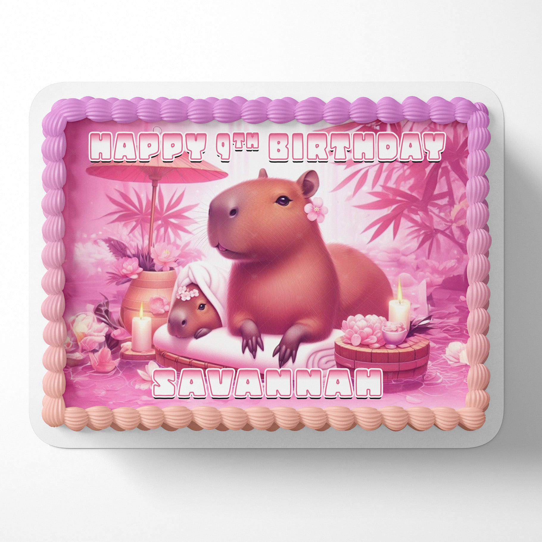 Pink Capybara Birthday Image – Frosting Sheet for Quarter, Half & - Personalized Edible Cake Topper | Custom Icing Sheet | Birthday Cake Decoration