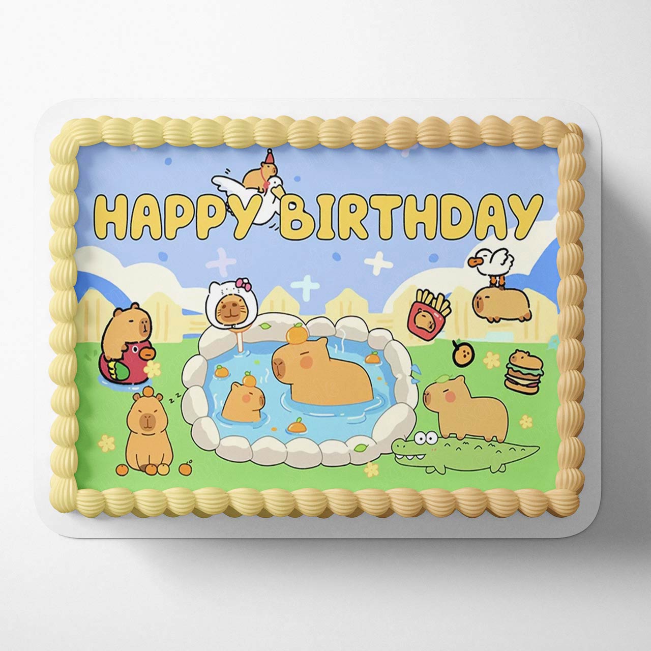 Capybaras Hot Bath Edible Cake Topper