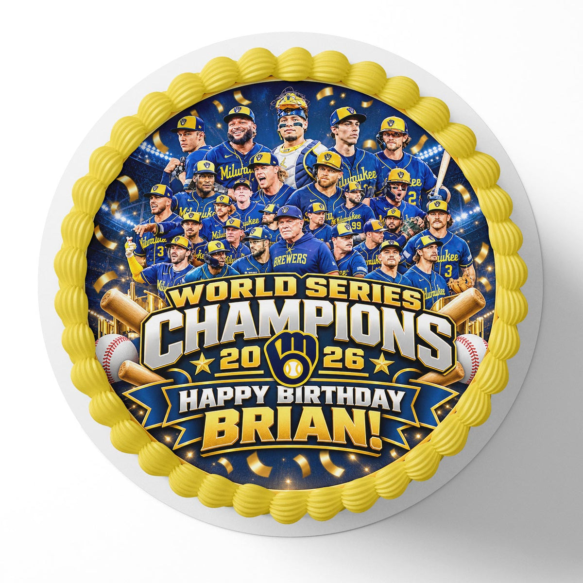 World Series Champions Brewers 2026 Edible Cake Topper | Birthday Cake Decoration | Photo Cake Image | Custom Edible Cake Topper