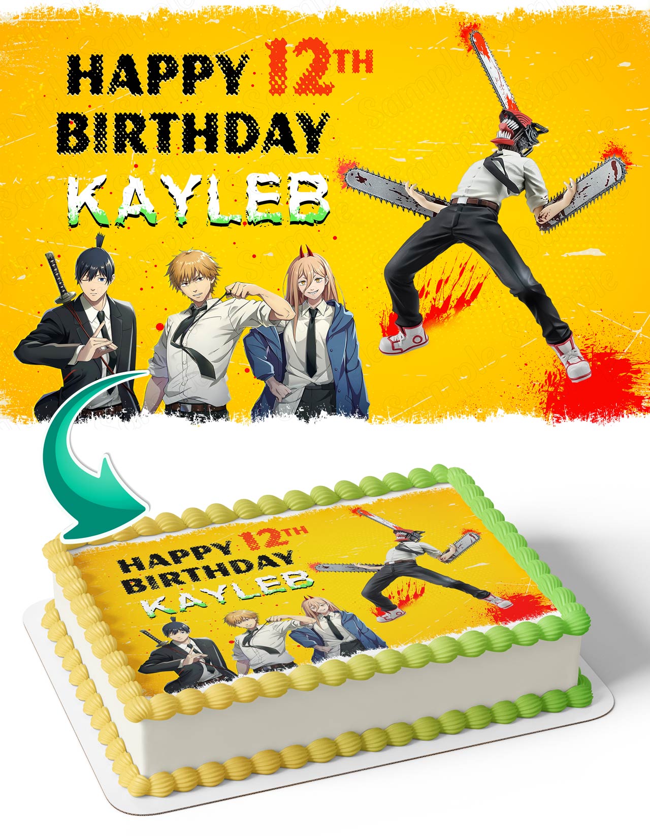 Chainsaw Man Denji Power Aki Edible Cake Topper