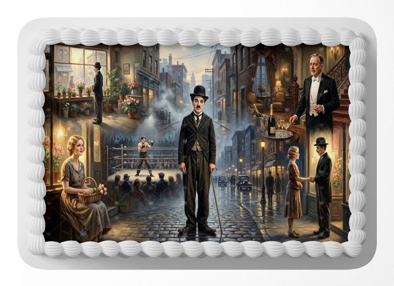 Charlie Chaplin City Lights Classic Film edible cake topper
